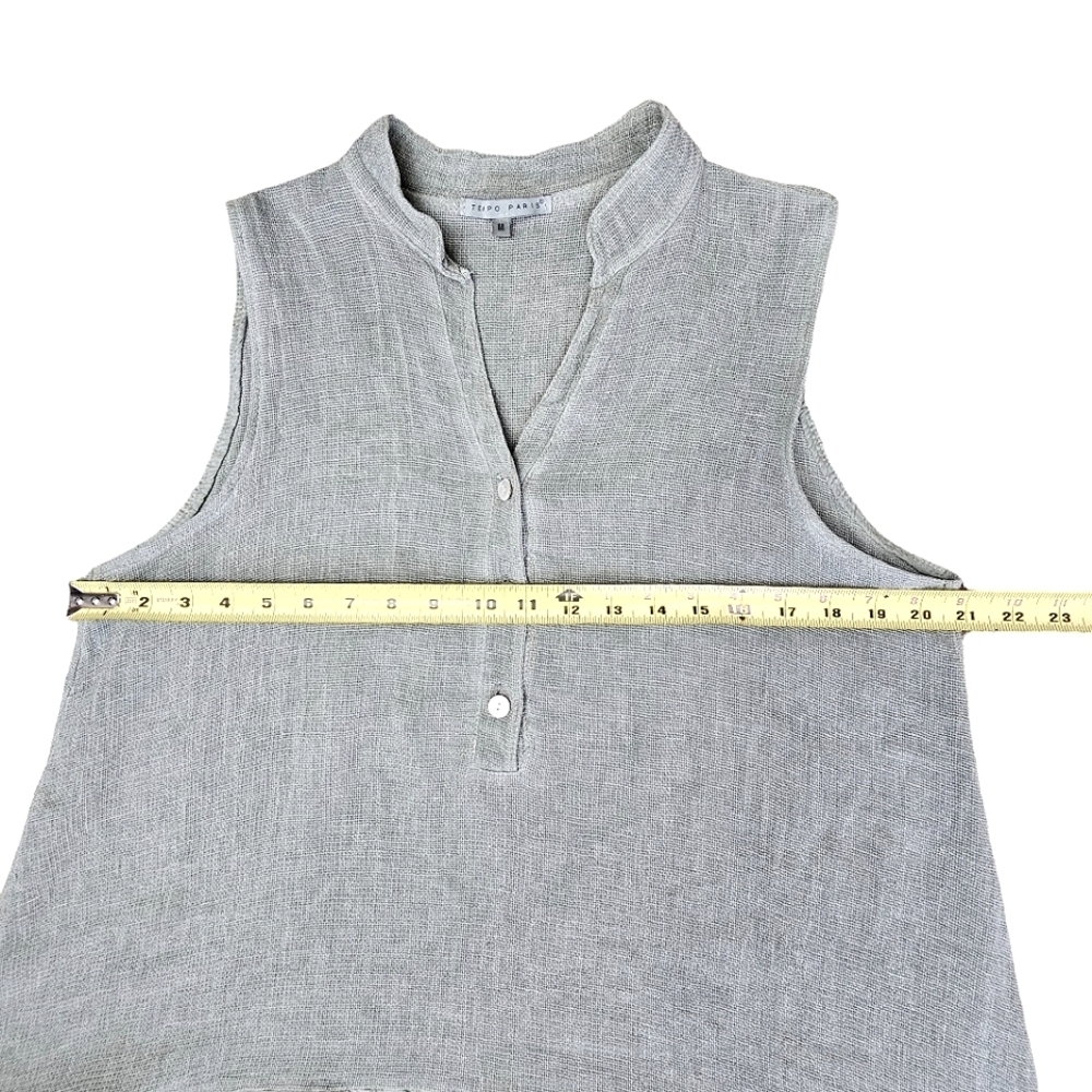 TEMPO PARIS Linen & Cotton Ruffled Faded Olive Sleeveless Midi Dress Size M - Picture 6 of 12